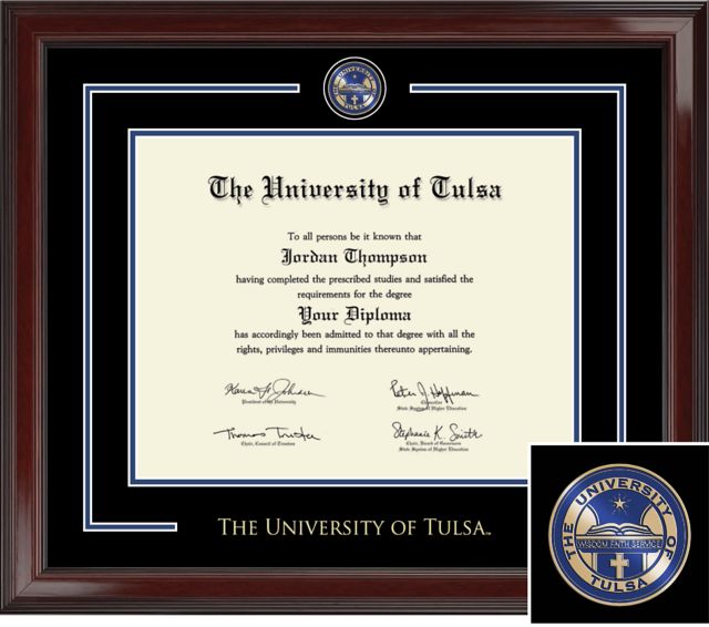 University of Tulsa. Showcase Diploma Frame. Bachelors, Masters PhD