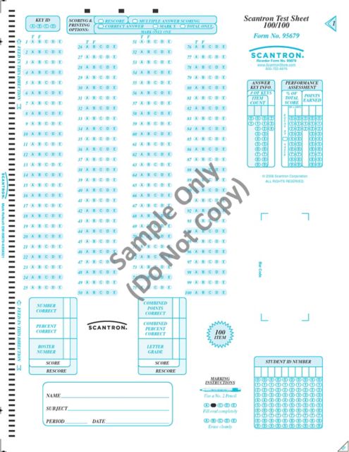 Scantron Dm Test Sheet 100 100 Cypress College