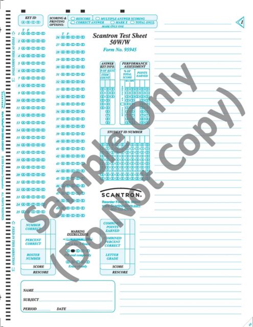 SCANTRON DM TEST SHEET 50/W/W