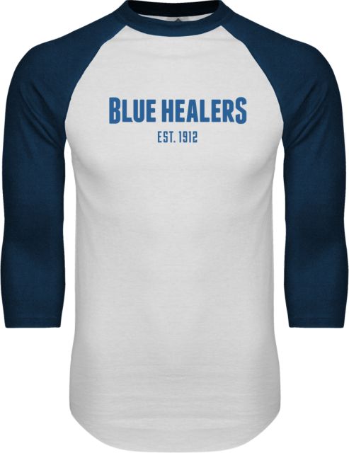 Baptist Health Sciences White/Navy Raglan Baseball T Shirt Healers Wordmark - ONLINE ONLY