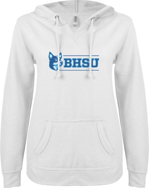 Baptist Health Sciences ENZA Womens V Notch Raw Edge Fleece Hoodie BHSU Mascot - ONLINE ONLY