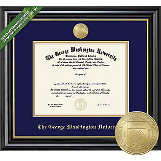 Signature Announcements George-Washington-University Undergraduate Sculpted Foil Seal & Name Graduation Diploma Frame 16 x 16 Gold Accent Gloss Mahogany 