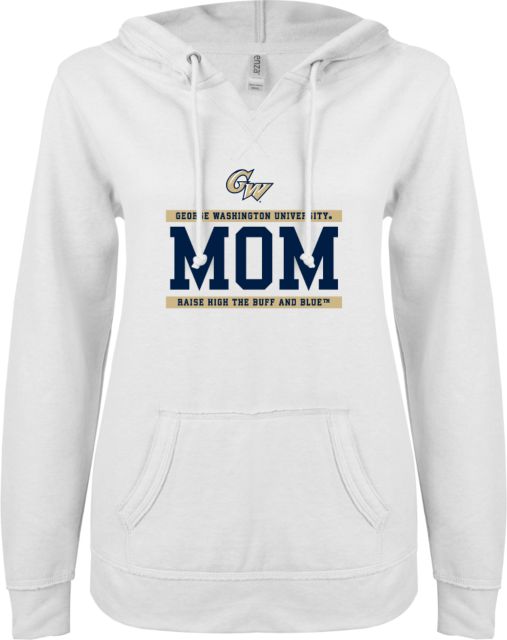 George Washington ENZA Womens V Notch Raw Edge Fleece Hoodie GW Mom - ONLINE ONLY