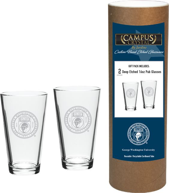 George Washington University 16 oz. Etched Glass, Set of 2