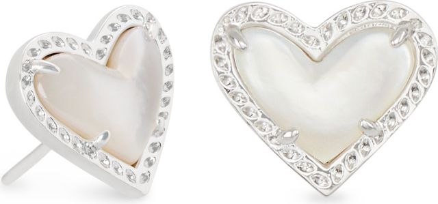 Ari Heart Stud Earrings Silver Ivory Mother Of Pearl