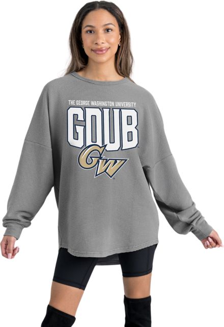 George Washington University Women's Crewneck Essential Corded Pullover with Ribbed Knit Cuff Detail