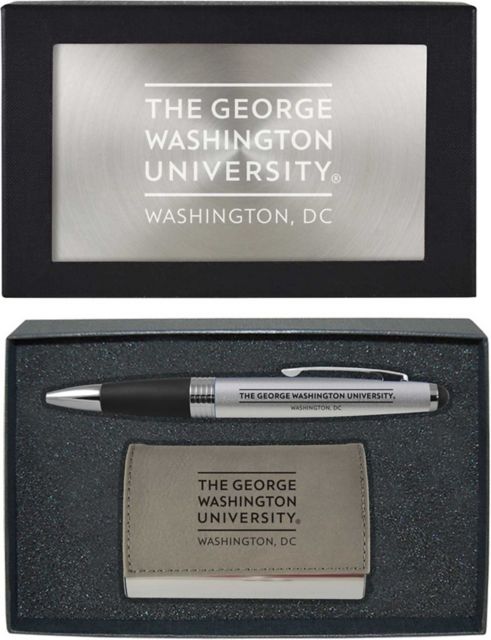 George Washington University Business Card Holder And Pen Set