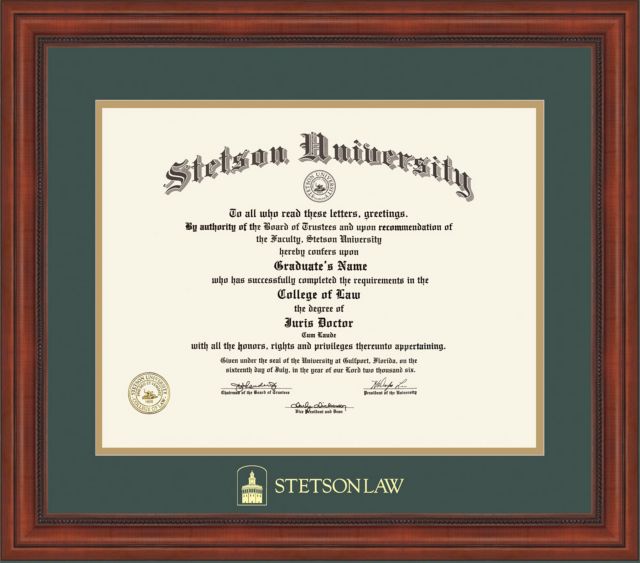 Stetson University Law Diploma Frame