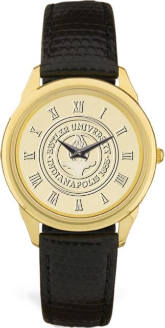 Men's Gold Wristwatch with Black Leather Band - ONLINE ONLY