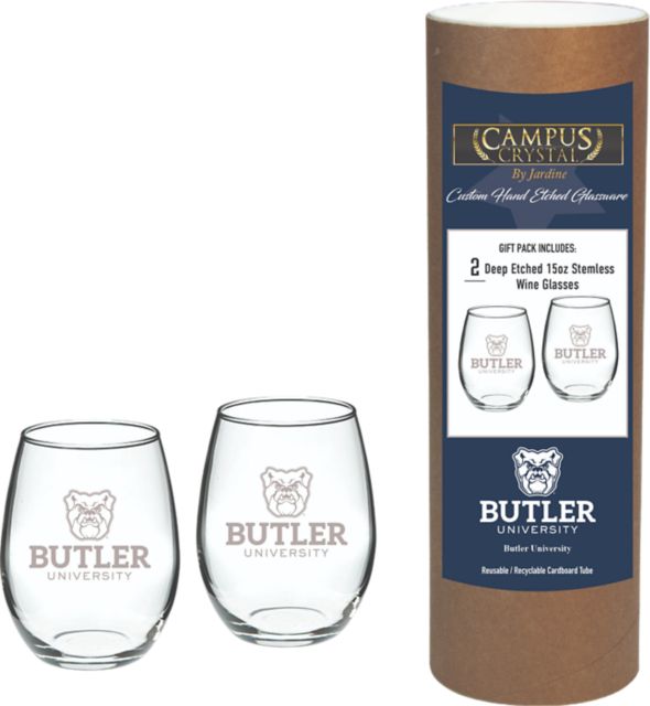 Butler University 15 oz. Stemless Wine Glass - Set of 2