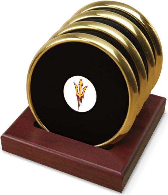 CSI  Set Of 4 Gold Round Coaster Gift Boxed With Colored Medallion - ONLINE ONLY