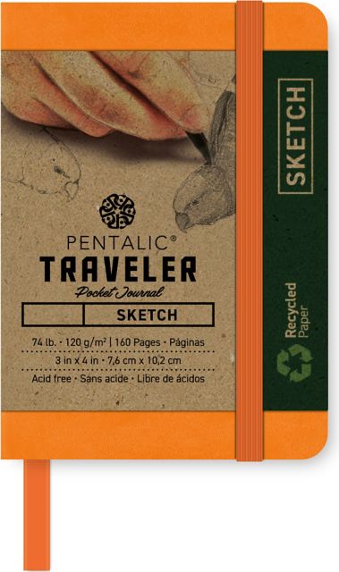 Pentalic Orange 4x3 74 lb. (120 gsm) Sketch Traveler Pocket Journal 160 Page Book