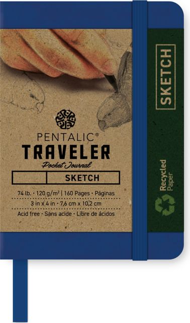 Pentalic Royal Blue 4x3 74-pound Sketch Traveler Pocket Journal 160-Page Book