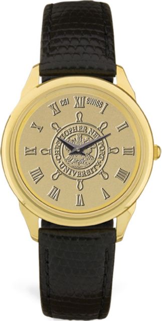 Men's Gold Wristwatch with Black Leather Band - ONLINE ONLY