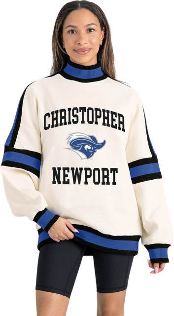 Christopher Newport University Women's Oversized Turtleneck Pullover with Bold Stretch-Knit Striped Detail