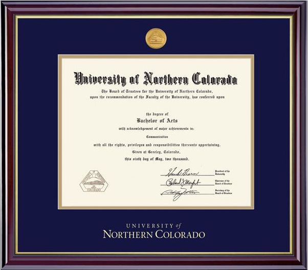 University of Northern Colorado Windsor Medallion Diploma Frame