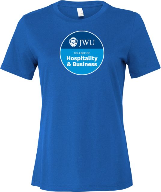 Johnson & Wales Bella + Canvas Womens Relaxed Cotton T Shirt JWU College of Hospitality & Business Badge - ONLINE ONLY