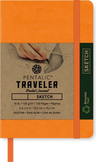 Pentalic Orange 6x4 74 lb. (120 gsm) Sketch  Traveler Pocket Journal 160 Page Book