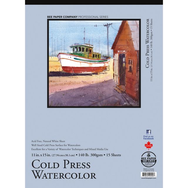 Bee Paper 11x15 140-pound Cold Press Watercolor Tape Bound Pad 15/Sheets