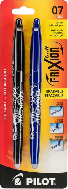 Pilot Frixion Ball Erasable Gel Ink Rolling Ball 0.7mm 2 Pack Assorted Colors
