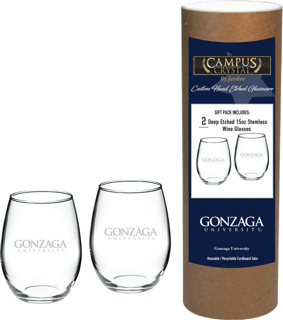 Gonzaga University 15 oz. Stemless Wineglass - Set of 2