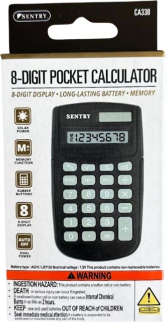 Sentry CA338 Solar Powered Dual Power Calculator