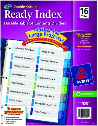INDEX 16TAB/DBL COLMN DIVDR