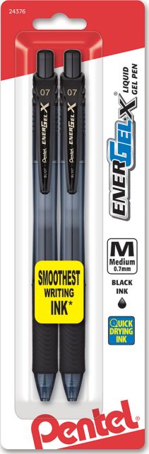 Pentel EnerGel-X Retractable Gel Pens, 0.7mm, Black Ink - 12/PK