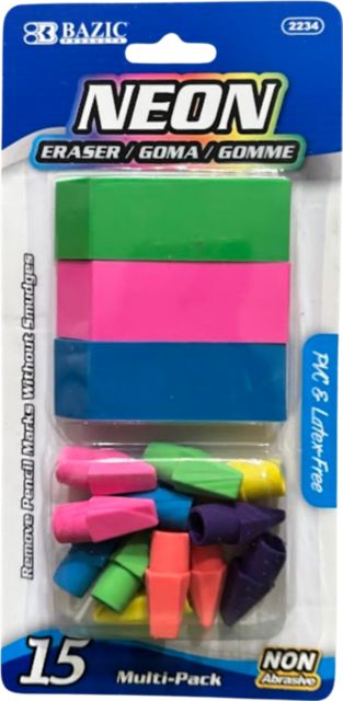 BAZIC Bevel Erasers + Pencil Top Arrowhead Erasers Set  15-Count