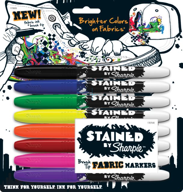 SHARPIE STAINED BRUSH TIP FABRIC MARKERS 8-COLORS