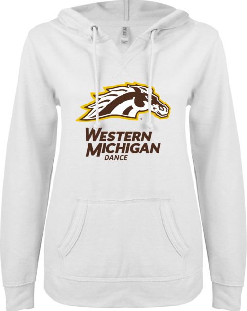 Western Michigan ENZA Womens V Notch Raw Edge Fleece Hoodie Western Michigan Dance Team - ONLINE ONLY