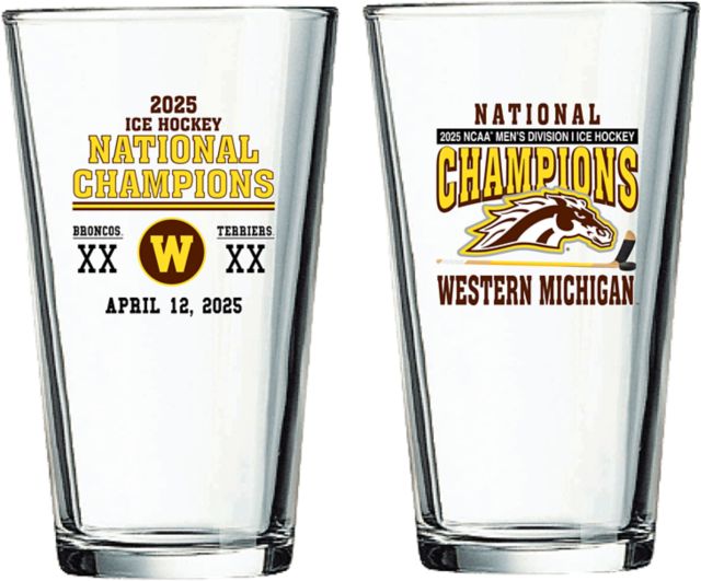 Western Michigan University Men's Hockey 2025 National Champions 16 oz. Glass