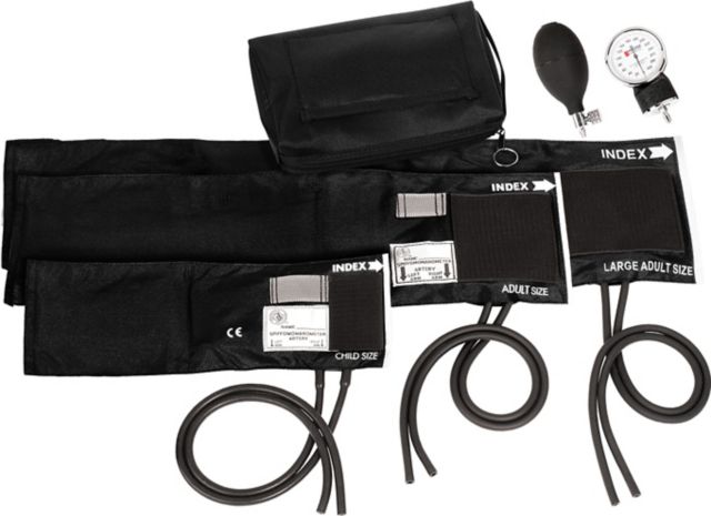 3 IN 1 ANEROID SPHYGMOMANOMETER KIT WITH MATCHING CASE-BLACK