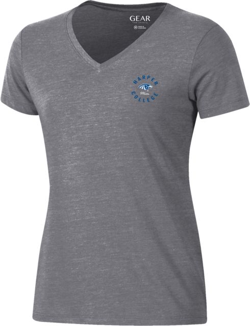 Harper College Hawks Mom Women's Triblend V-Neck Short Sleeve T-Shirt