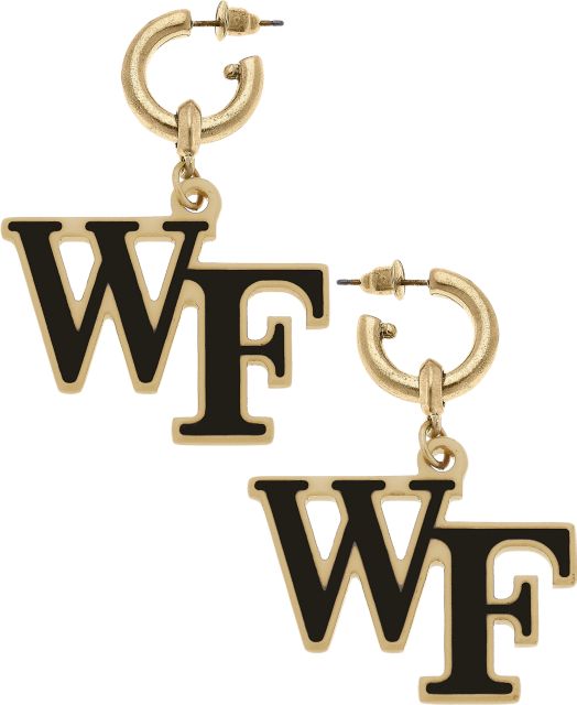 Wake Forest University Women's Wake Forest Demon Deacons Resin Logo Drop Hoop Earrings in Black/Gold