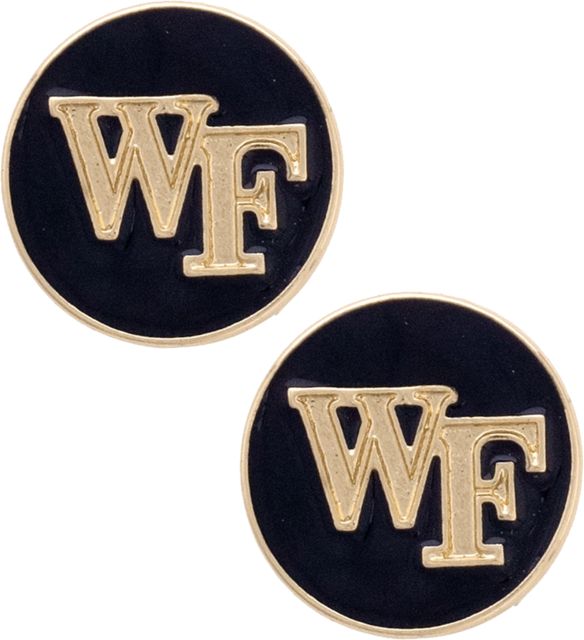 Wake Forest University Women's Wake Forest Demon Deacons Logo Circle Stud Earrings in Black/Shiny Gold