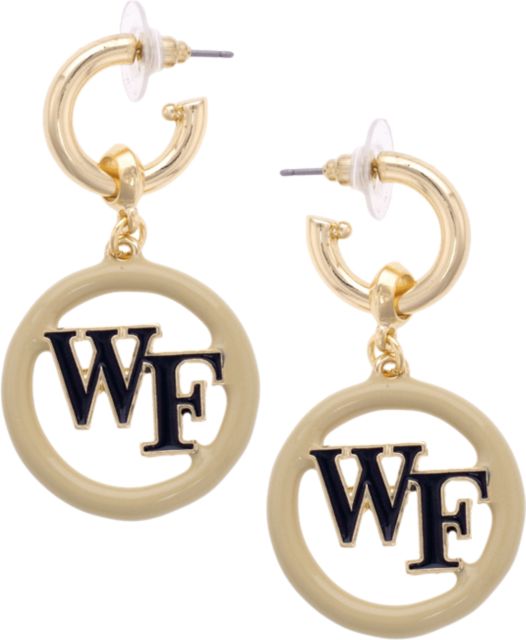 Wake Forest University Women's Wake Forest Demon Deacons Logo Medallion Drop Hoop Earrings in Shiny Gold