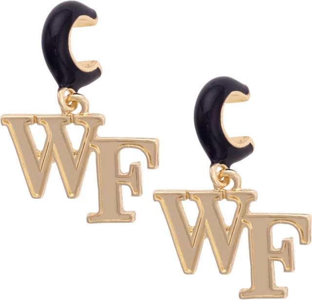 Wake Forest University Women's Wake Forest Demon Deacons Logo Huggie Hoop Earrings in Black/Shiny Gold