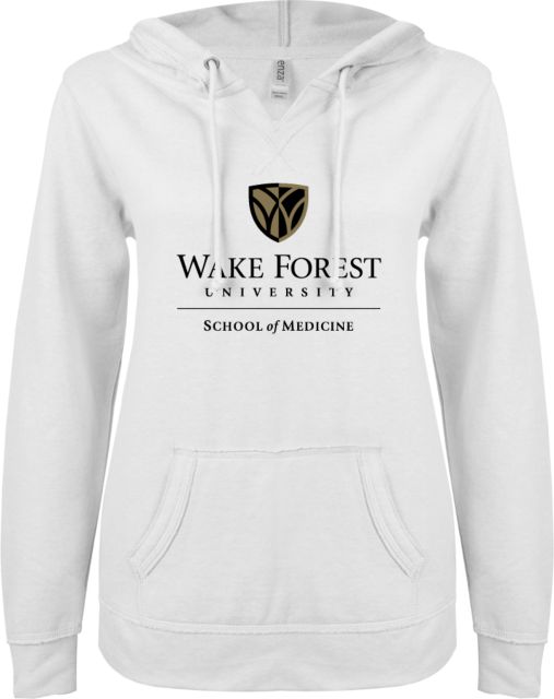 Wake Forest ENZA Womens V Notch Raw Edge Fleece Hoodie Wake Forest University - School of Medicine - ONLINE ONLY