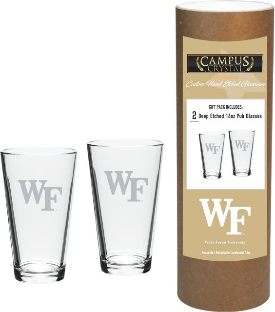 Wake Forest University 16 oz. Etched Glass - Set of 2