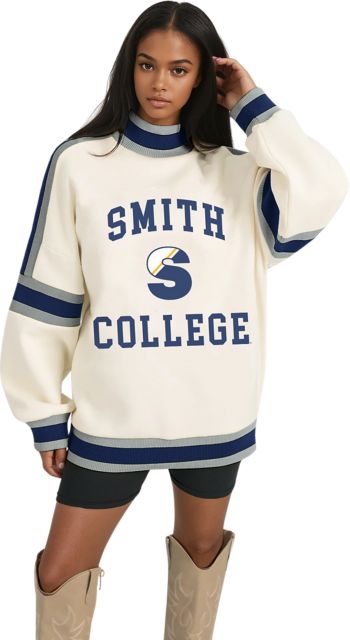 Smith College Women's Oversized Turtleneck Pullover with Bold Stretch-Knit Striped Detail