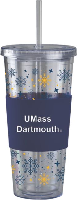 University of Massachusetts Dartmouth Straw Snowflake Tumbler