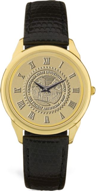 Men's Gold Wristwatch with Black Leather Band - ONLINE ONLY