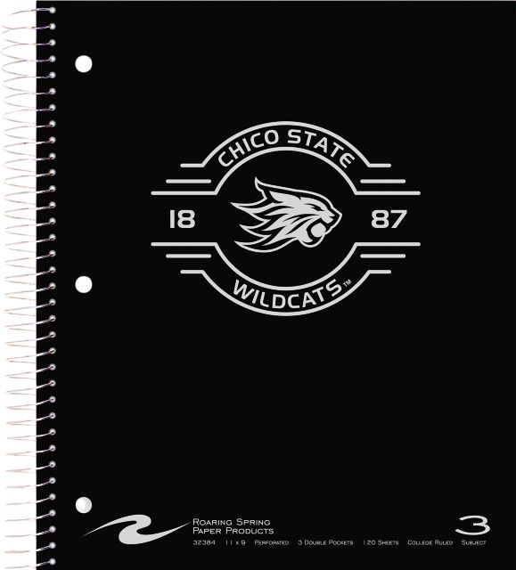 California State University Chico Foil Imprinted 3 Subject College Ruled Spiral Notebook, 11" x 9", 120 Sheets