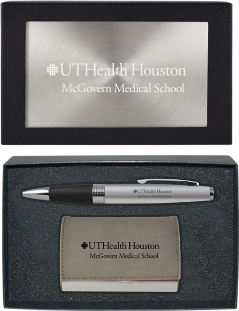 University of Texas Health Science Center Business Card Holder & Pen Set