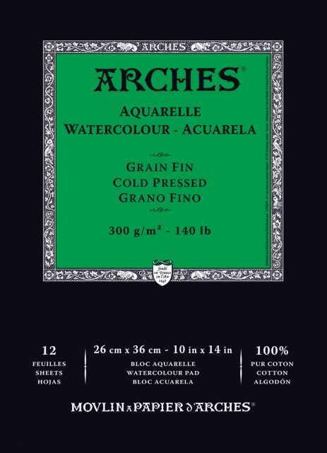 ARCHES WATERCOLOR PAD COLDPRESS 10X14 12 SHEETS