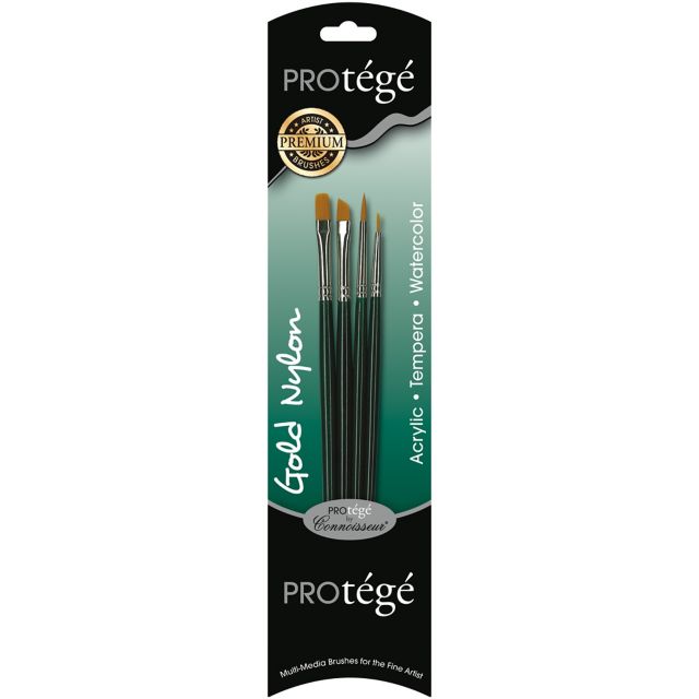 Connoisseur Protege Short Handle Gold Nylon Brush 4-Piece Set