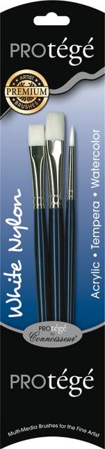 Connoisseur Protege Short Handle White Nylon 3 Piece Brush Set