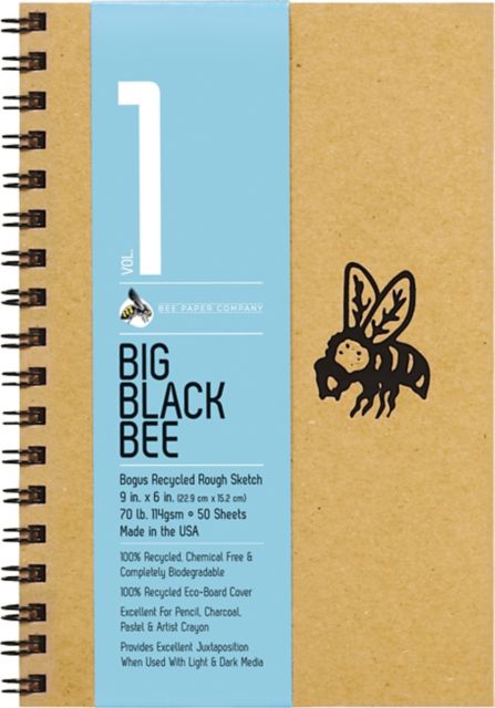 Bee Paper 6x9 70-pound Big Black Bee Bogus Recycled Rough Sketch Journal Double Wire Bound Pad 50/Sheets