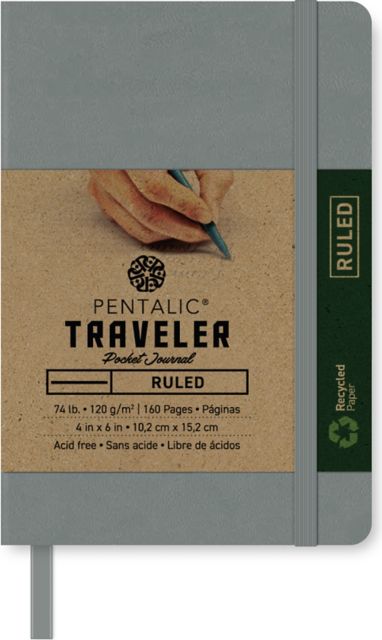 Pentalic Gray 6x4 74-pound Ruled Traveler Pocket Journal 160-Page Book